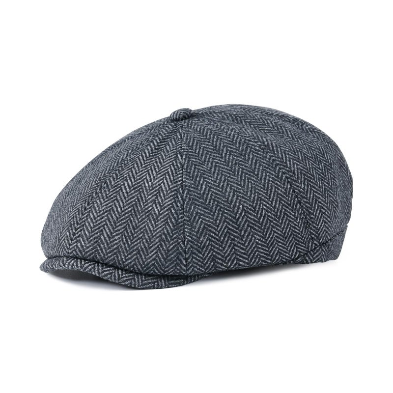VOBOOM Men Wool Blend 8 Panel Newsboy Cap Herringbone Cabbie Flat Tweed Hat (Herringbone Grey) - Image 1